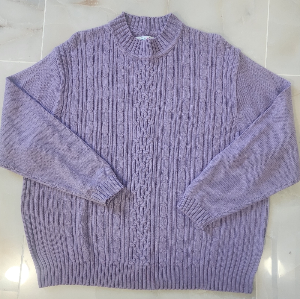 Plus Sized Lavendar Cableknit Crewneck Sweater